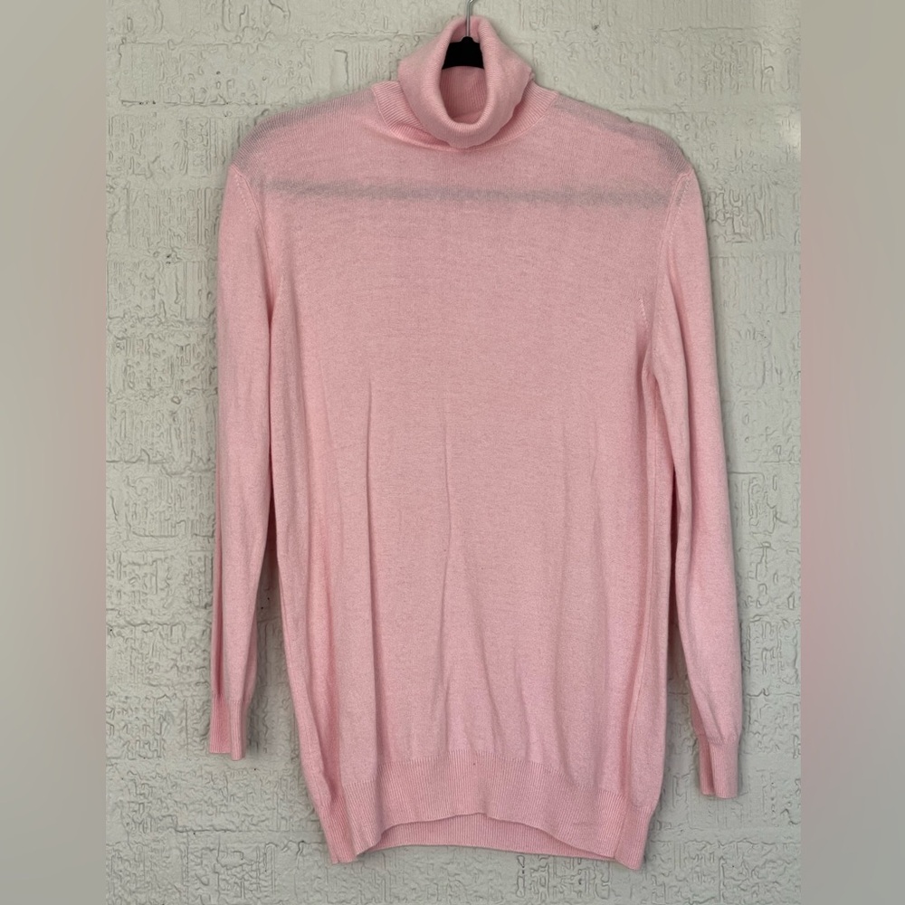 Italy wool/cashmere/silk light Pink Turtleneck Sweater Luxe brand Tricobel SZ L